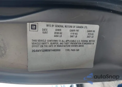 1998 Buick Century Limited from USA, damaged, VIN 2G4WY52M6W1443990